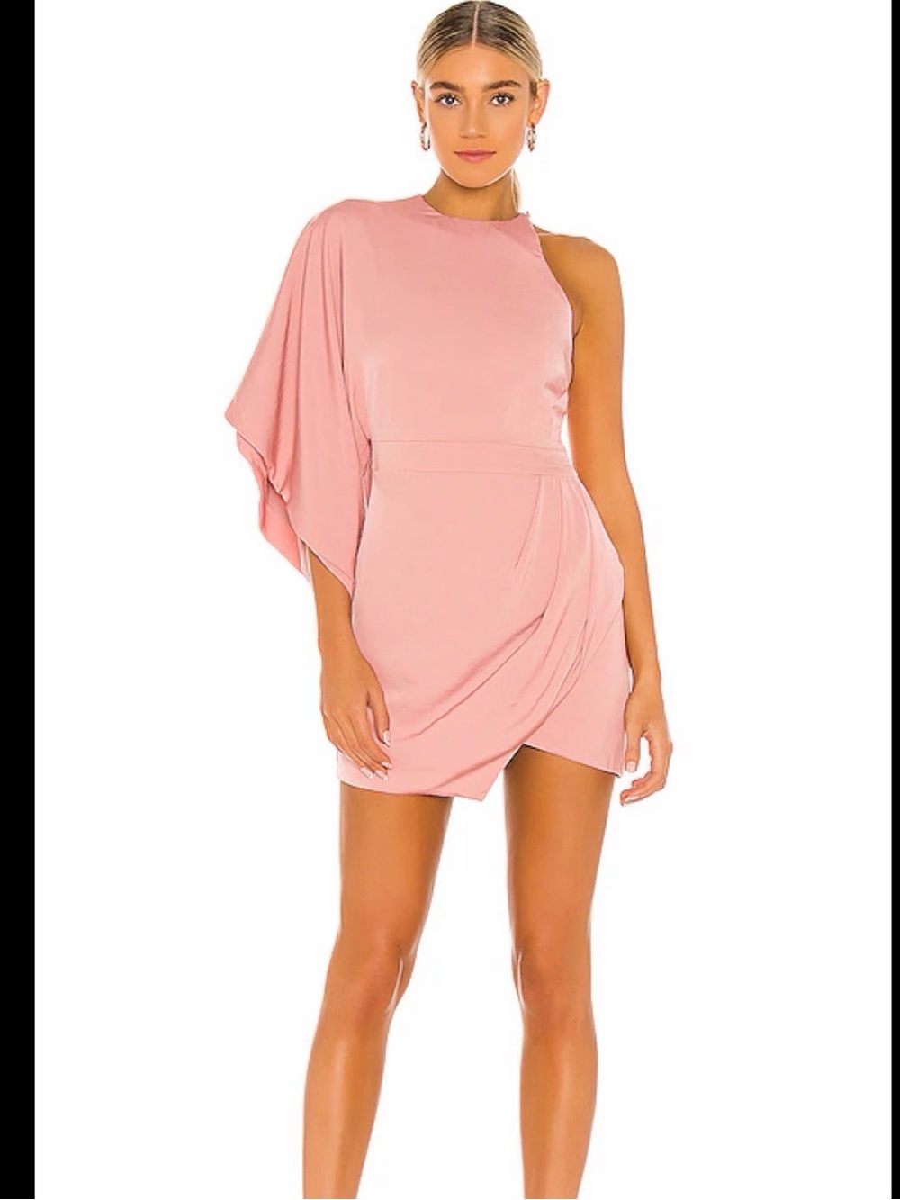 Michael Costello X revolve Lexa Dress One-Shoulder Draped Mini Dress in Rose XS